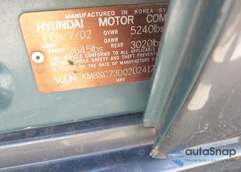 2002 Hyundai Santa Fe Gls/Lx из США, поврежденный, VIN KM8SC73D02U241720